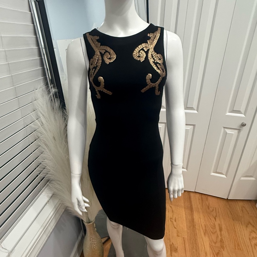 Pull&Bear Black Dress with Gold Detailing